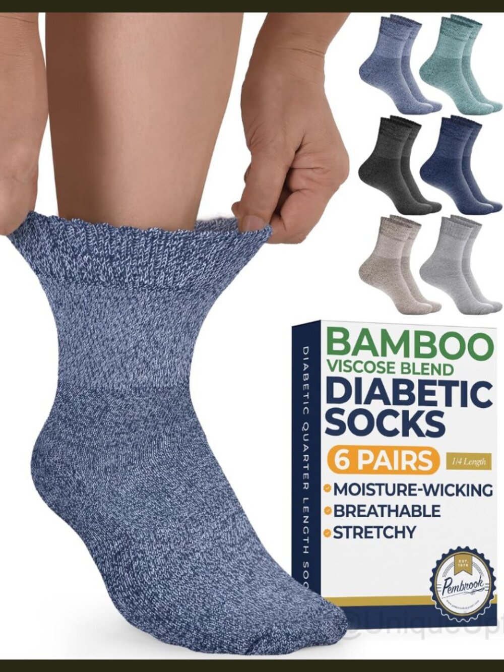 Bamboo Viscose Diabetic Ankle Socks Seamless Non-Binding Unisex 6 Pairs